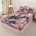 thumbnail image 2 of Homewish 3D Cat Print Zipper Full Size Comforter Sets with Fitted Sheet and 2 Pillowcases for Kids, Pink Flower Floral Zipper Bedding Set, Polka Dots Reversible, 4pcs, 2 of 6