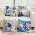 thumbnail image 4 of 4 Pack Linen Throw Pillow Covers Modern Blue Daisy Pattern Decorative Square Cushion Cover for Sofa 18  x 18 inch, 4 of 7