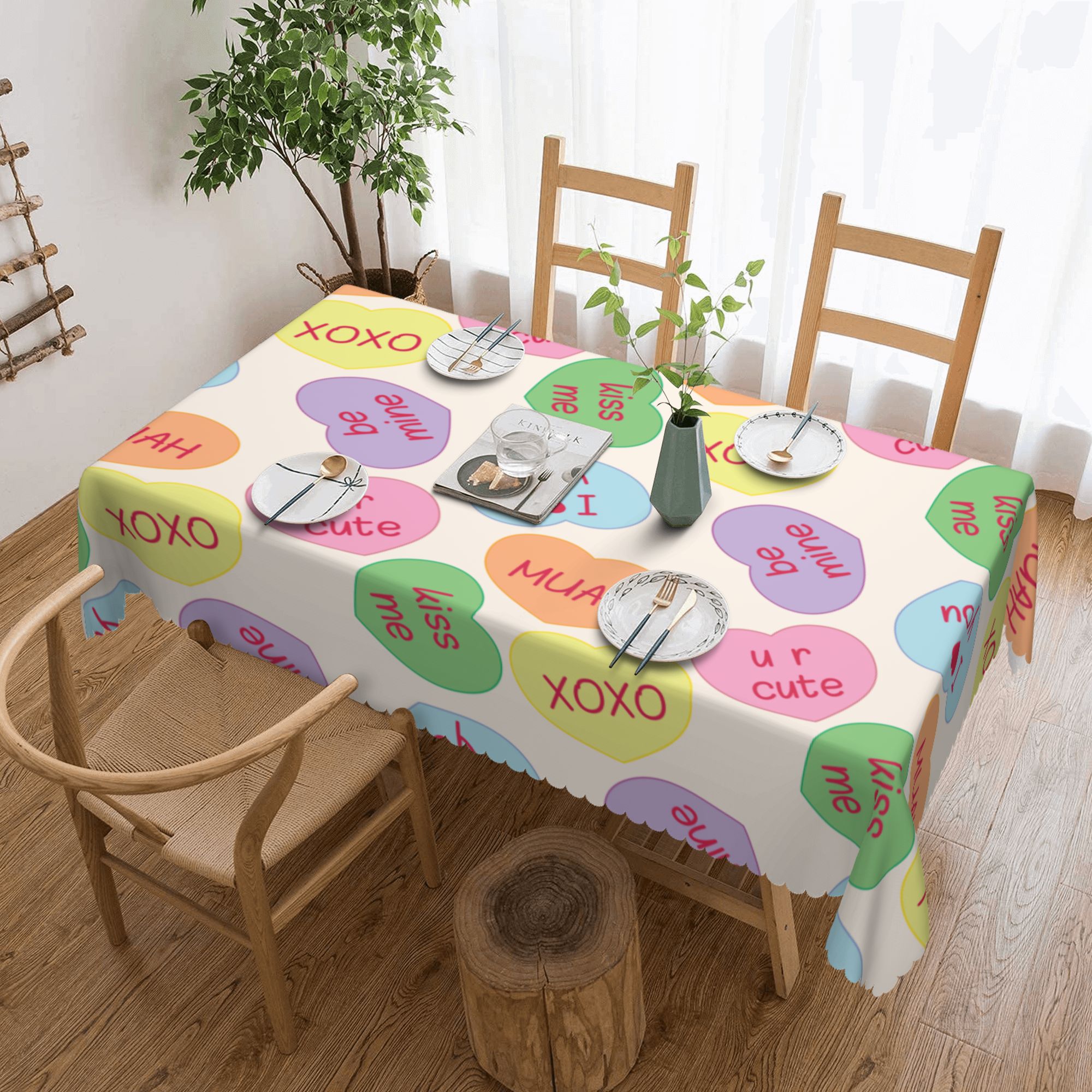 XMXY Table Cloth Rectangle Table, Candy Art Hearts Pattern Dining Table ...