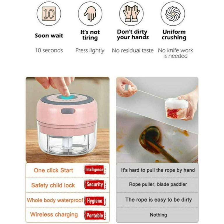 Electric Mini Chopper Food Processor,TOPESCT Portable Garlic Grinder  Cordless Small Food Chopper with USB Charging for Ginger Onion Chili  Vegetable