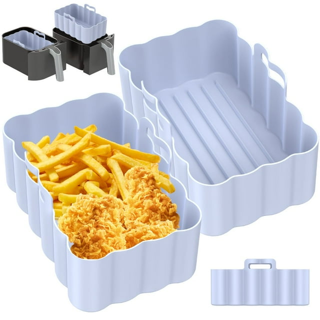 2 Pack Air Fryer Silicone Pan with Handle Reusable Silicone Air Fryer Lined Heat Resistant Rectangular Air Fryer Tray Air Fryer Oven Microwave Accessories