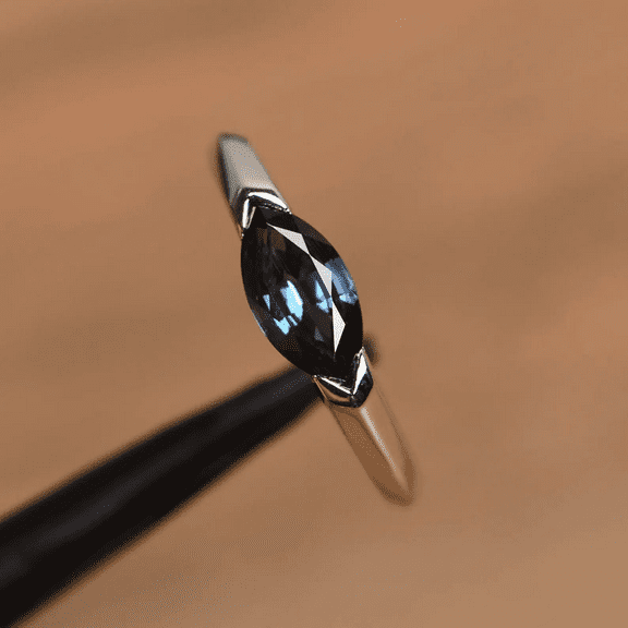 alexandrite engagement ring east west marquise cut solitaire ring sterling silver June birthstone