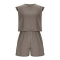 thumbnail image 4 of CHUMUD Two Piece Sets for Women Petite Summer Outfits Sleeveless Crew Neck Crop Tank Shorts Casual Set with Pockets, 4 of 8