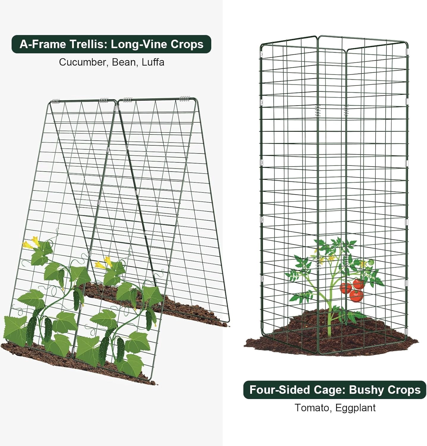 Cucumber Trellis, Garden Trellis for Climbing Plants Outdoor, Foldable A-Frame Trellis, Cucumber Trellis for Raised Bed for Cucumbers, Peas, or Tomatoes (Green, Small Grid 48‘’H*34''W)
