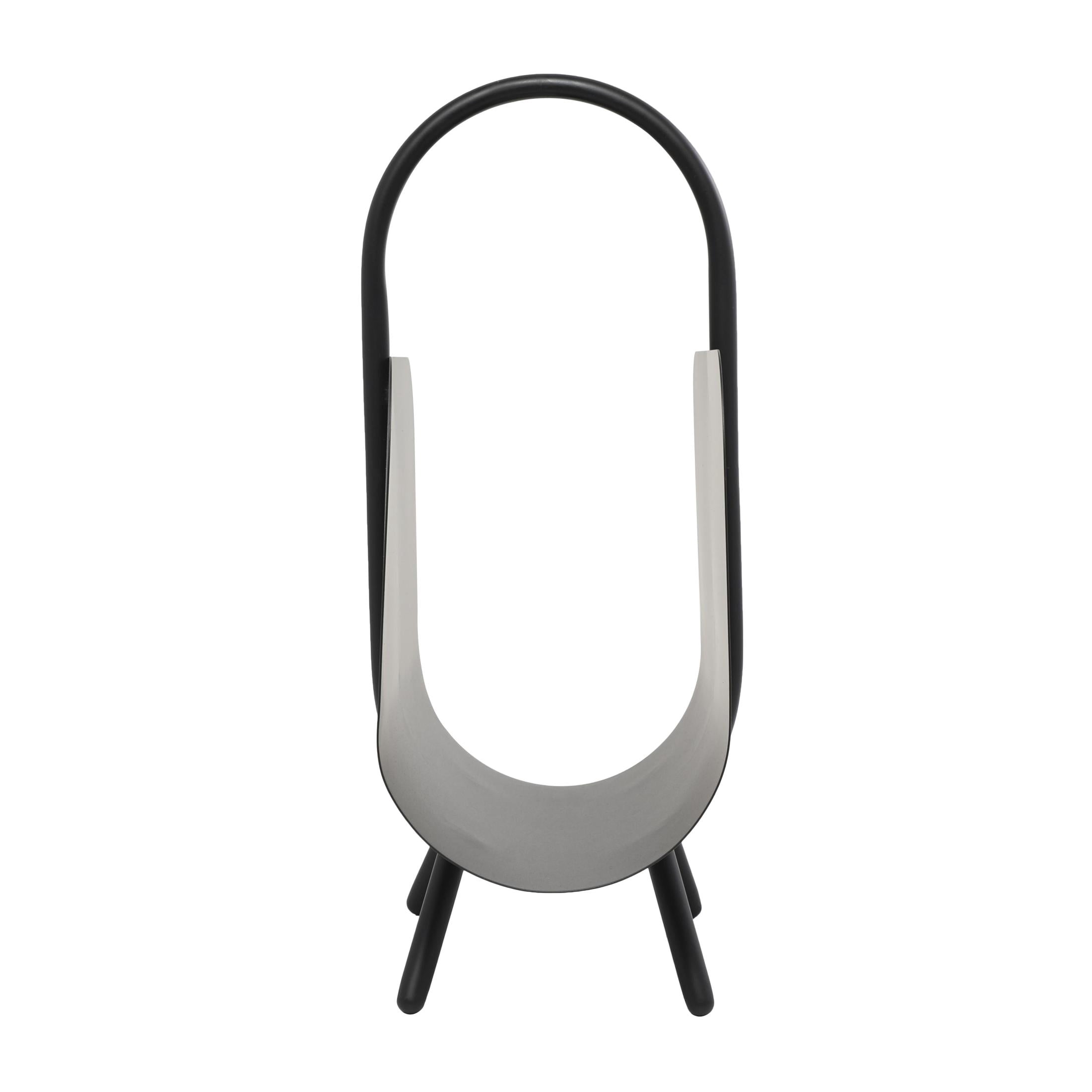 DecMode 20" Black Metal Matte Curved Magazine Holder with Arched Handle and Flared Legs
