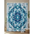 thumbnail image 4 of Fsddascl Teal Blue Floral Boho Shower Curtain Set - 54" x 78" Washable Bathtub Curtain with 12 Hooks, Abstract Tribal Ethnic Flowers Waterproof Fabric Stall Shower Curtains for Bathroom/Bathtub, 4 of 6