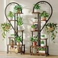 thumbnail image 3 of Bestier 65 inch Heart Shaped Plant Stand with Grow Lights & Wheels, 6-Tier Tall Metal Plant Shelf Display Shelf with Hanging Hooks for Indoor & Outdoor, Rustic, 3 of 8
