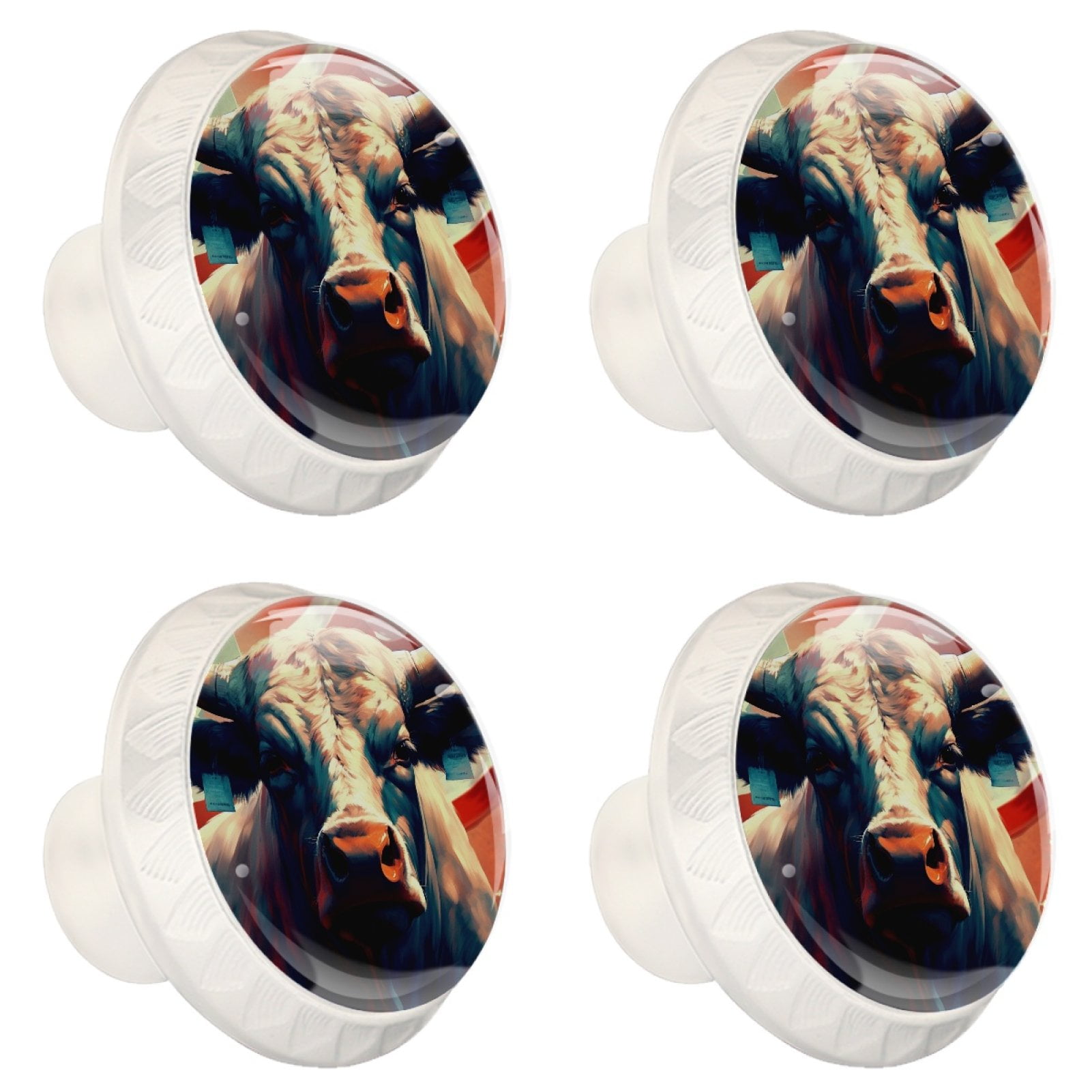 4 Pcs Cow American Flag Knobs for Kitchen Cabinet Cupboard Dresser Bookcase Drawer Pulls Handles Round Home Decor
