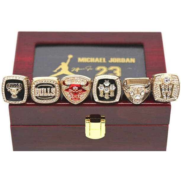 Conjunto de réplicas de los anillos de campeonato de los Bulls de chica'go en los años 1991, 1992, 1993, 1996, 1997, 1998 con caja, regalos para padres, jóvenes, niños, hombres, chicos. Levamdar XMWJ257-2