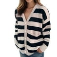 thumbnail image 2 of Womens Oversized Striped Cardigan V-Neck Button Open Front Knit Sweater Casual Soft Comfy Loose Knitted Coat Pockets (Black XL), 2 of 5