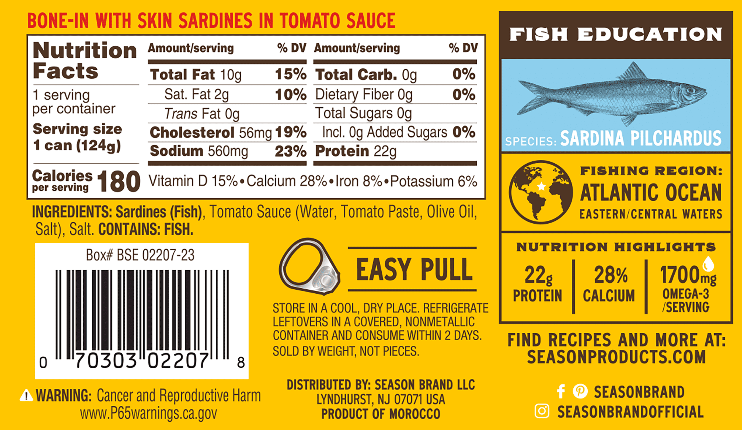 (6 pack) Season Sardines in Tomato Sauce, 4.375 oz Can