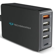 Techsmarter 63W 5-Port USB C PD Desktop Wall Charger, Multi Port Charging Station. For MacBook Air, iPad Air/Pro, iPhone, Samsung Galaxy, Motorola, LG & Android