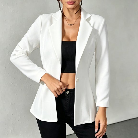 LEKWK Blazers for Women Business Casual Open Front Long Sleeve Suit Jacket Slim Fit Lapel Collar Elegant Workwear Coat for Office Meeting