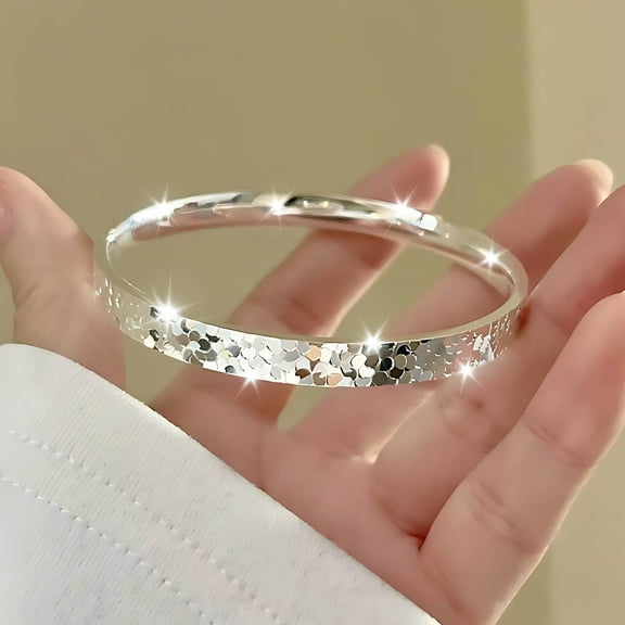 PPgejGEK 925 Silvery Bangle Bracelet for Women Hammered Bangles Open Adjustable Bangle for Women Stackable Statement Textured Bangle Bracelet Sales