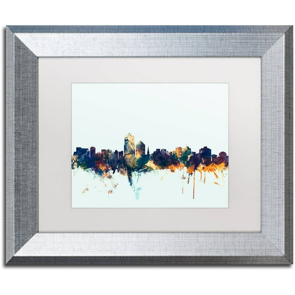 Trademark Fine Art "Albuquerque NM Skyline Blue" Canvas Art by Michael Tompsett, White Matte, Silver Frame