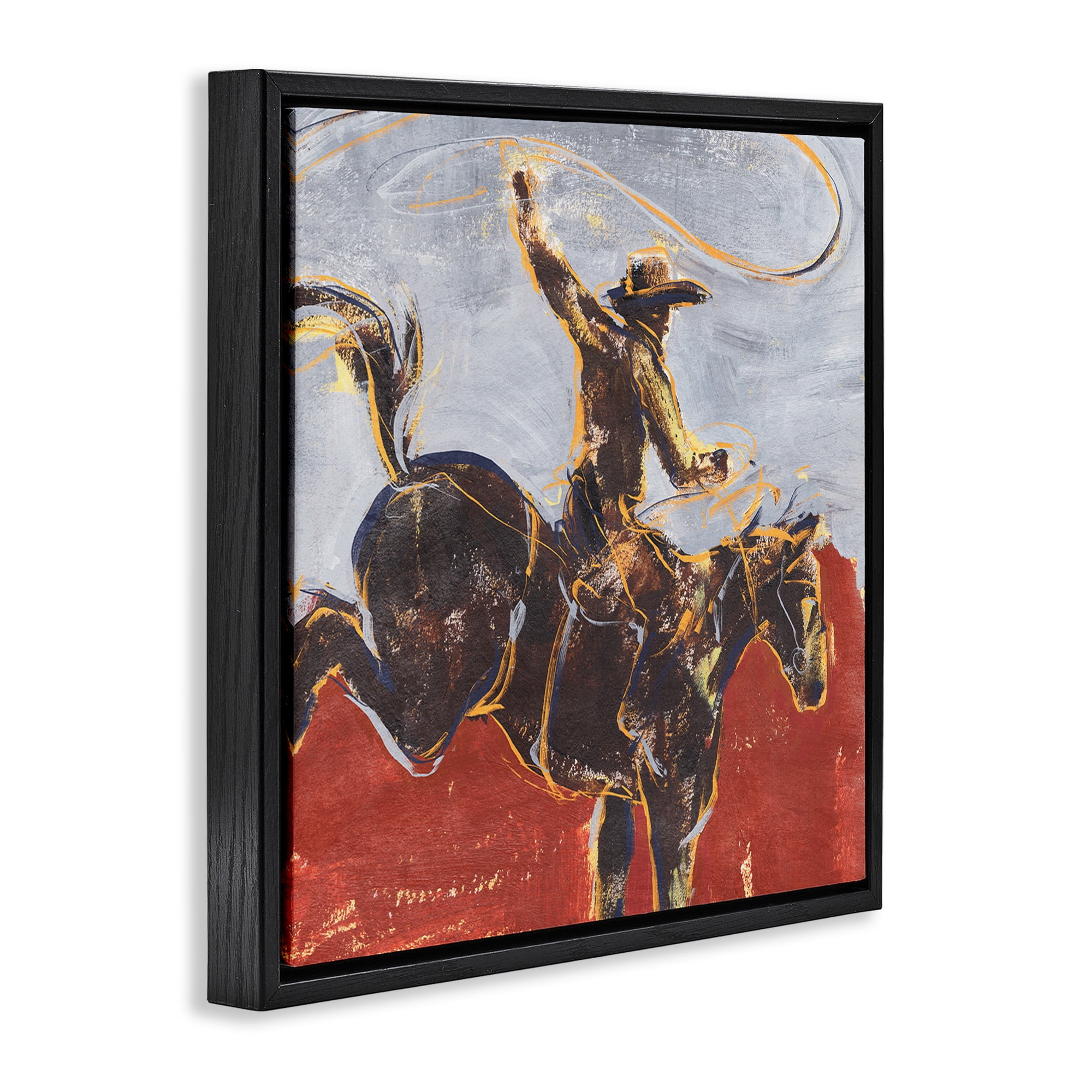 Stupell Industries Western Cowboy Wild Horse Animals & Insects Painting Black Floater Framed Canvas Art Print Wall Art, 18 x 18
