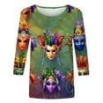 thumbnail image 4 of Cavosen Carnival Womens Tops 3/4 Sleeve T Shirt Mardi Gras Shiny Mask Graphic Print Blouse Crewneck Party Holiday Shirts Loose Trendy Festival Tops Dressy Party Funny Tees 2XL, 4 of 5