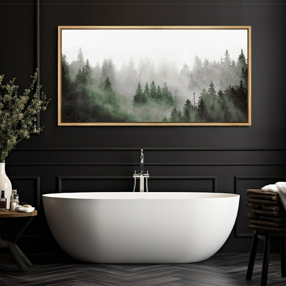 IDEA4WALL Extra Large Framed Canvas Print Wall Art Enchanted Forest in Mist Artwork Nature Wilderness Antique Retro Fine Art Decorative Relax/Calm for Home Decoration - 60"x30"