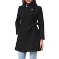thumbnail image 4 of INSPIRE CHIC Women's Single Breasted Pea Coat Long Sleeve Winter Warm Coats Stand Collar Belted Overcoat Work Office Outerwear XS Black, 4 of 6