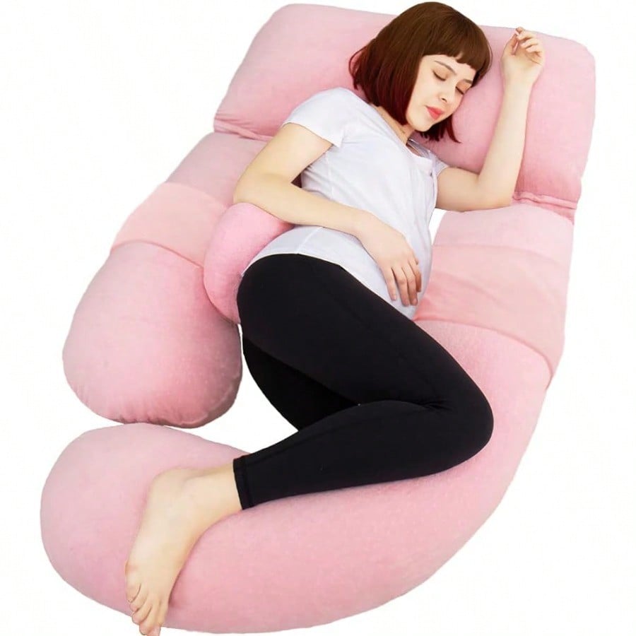60in Full Body Pillow Nursing Maternity And Pregnancy Pillow Extra Large U Shape Pillows With Detachable Side Separate Support Pillow And Removable Cover Velvet Light Pink