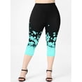 thumbnail image 4 of Rosegal for Women Leisure Plus Size & Curve High Waist Floral Print Capri Leggings Light Green XL, 4 of 5