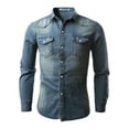 Men's Cotton Cowboy Denim Shirt Snap Button Up Long Sleeve Casual Slim