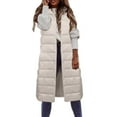 thumbnail image 2 of BKQCNKM Puffer Vest Women Vests for Women 2024 Autumn Winter New Down Vest for Women Long Over Knee Slim Versatile Hooded Down Jacket Vest Long Puffer Vest Women, White M, 2 of 5