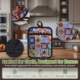 thumbnail image 2 of Howayme Ribbed Cotton Pot Holders 2-Pack Set, Boho Printed, Heat Resistant Soft Silicone Pot Holders for Kitchen, Non-Slip Hot Pads with Hanging Loop for Housewarming Gift, 7"x9", 2 of 5