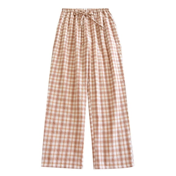 SWSMCLT Women's Plaid Pajama Bottoms Cotton Printed Lounge Pants Basic Classic Medium Waist Sleeping Sleep Pocket Coffee Medium