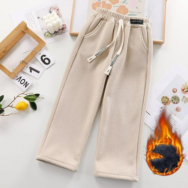 Cowsor Kids Corduroy Sweatpant with Pockets High Waist Elastic Waitsband Soft Pants Textured Loose Fit Strethy Denim Joggers