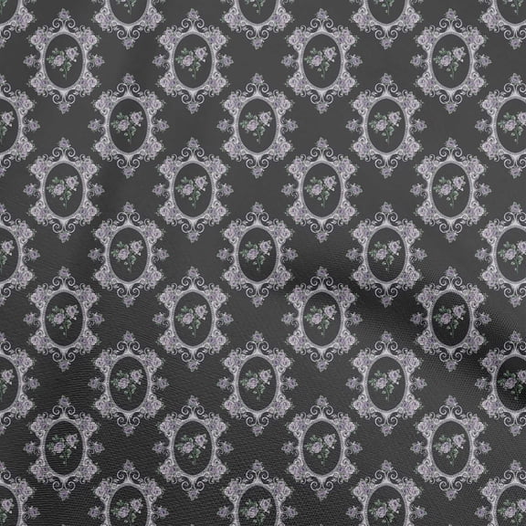 oneOone Polyester Spandex Black Fabric Damask With Floral Sewing Material Print Fabric By The Yard 56 Inch Wide