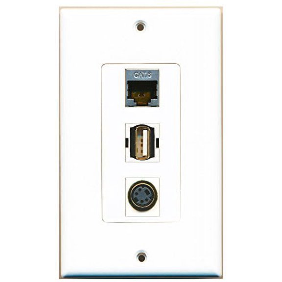 RiteAV - 1 Port USB A-A and 1 Port S-Video and 1 Port Shielded Cat6 Ethernet Decorative Wall Plate Decorative
