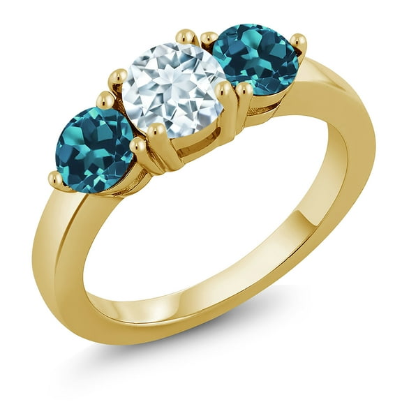Gem Stone King 2.15 Ct Sky Blue Aquamarine London Blue Topaz 18K Yellow Gold Plated Silver Ring (Size 8)