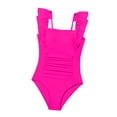 thumbnail image 7 of Cowsor 5-15 Years Girls Solid Color One Piece Swimsuit Ruffle Trim Waist Defined Bathing Suit Modest Swimwear for Summer Beach Pool Hot Spring, 7 of 7