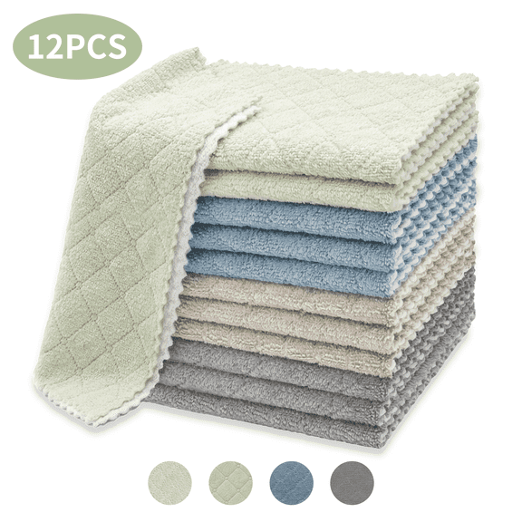 Homieway 12 Pack Kitchen Dish Cloths,Super Absorbent and Soft Coral Velvet Dish Towels Rags for Washing Dishes,Nonstick Oil Washable Fast Drying Microfiber Cleaning Cloths, 10"x10",Mixed Color