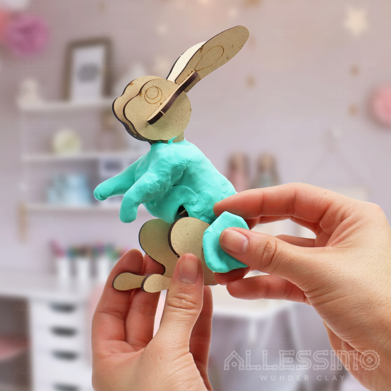 3D Clay Puzzle Rabbit kit for Kids Boys Girls for Ages 5+ Allessimo WunderClay 