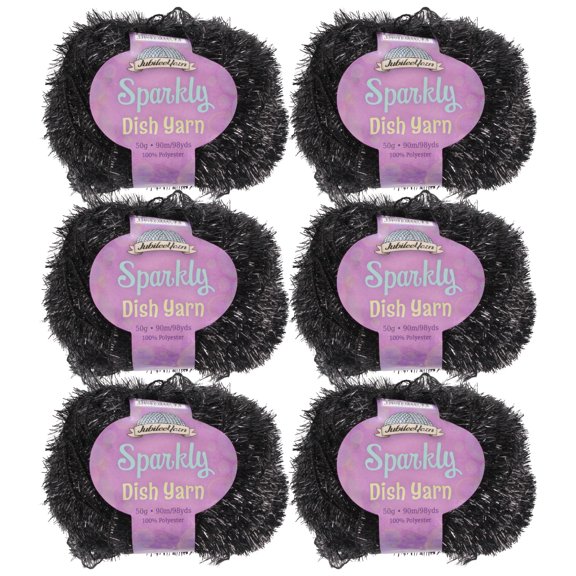 JubileeYarn Sparkly Dish Scrubby Yarn - 50g/Ball Worsted Polyester - Black - 6 Balls