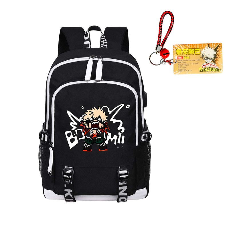 SHIYAO Anime My Hero Academia Laptop Backpack with USB Charging Port,  Middle School College Bookbags with A Gift Cosplay Card Case Card  Cover(Black) 