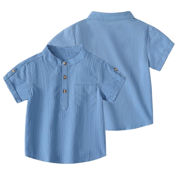 KYAIGUO Kids Baby Short Sleeved Shirt S for Boys,Toddler Summer Solid Color Short Sleeved T-Shirt Little Boys Fashion Button up Collar Shirt Tee for 1-6Y