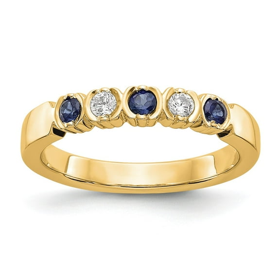 14K Yellow Gold Ring Band Wedding Diamond Round Sapphire Blue