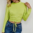 thumbnail image 4 of YUGYXL Women's Long Sleeve Crop Tops Trendy Mock Neck Drawstring Ruched Front Going Out Casual Tee Shirts Green XL, 4 of 7