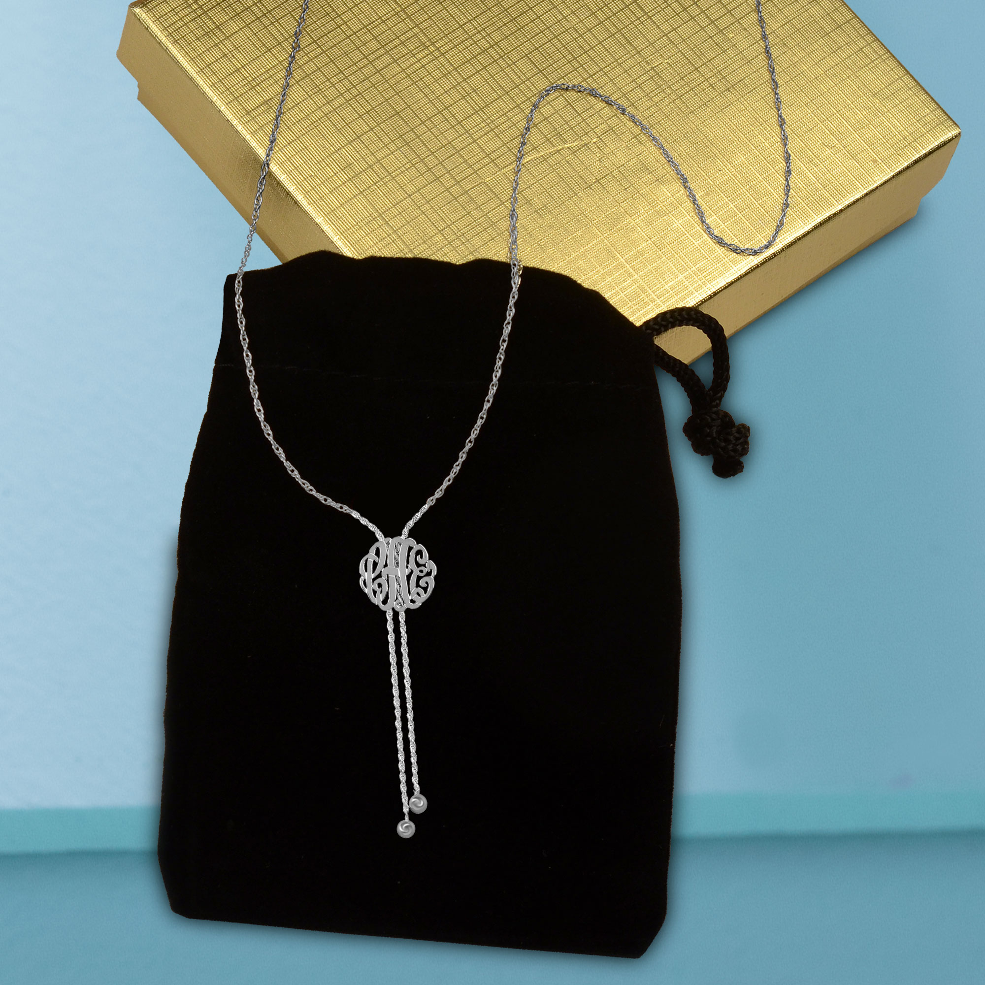 Personalized Monogram Lariat Necklace in Sterling Silver