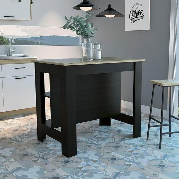 Boahaus Le Havre Black Painted Kitchen Island, Wood Tabletop
