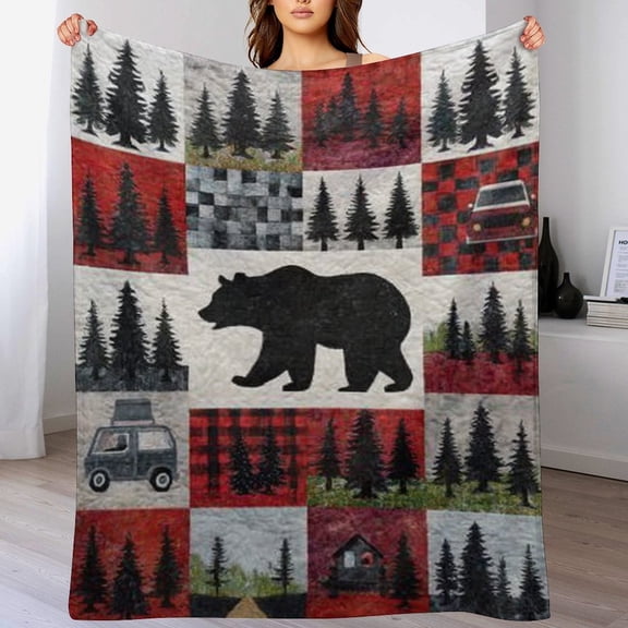 RKSupls Christmas Throw Blanket, Soft Warm Flannel Bear Pattern Blanket for Christmas Home Bed Sofa Couch Decor,60x80 in