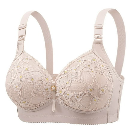 Lace Bras for Women Plus Size No Underwire Wireless Seamless Full Coverage Push Up No Underwire Everyday Bralette Bra Khaki 44 C