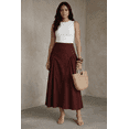 thumbnail image 5 of Moomaya Women’s 100% Cotton Midi Skirt | High Waist Panelled A-Line Flared Skirt with Side Gathers | Soft Breathable Summer Casual Wear, 5 of 6