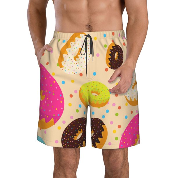 Fotbe Donuts Trajes de Baño Estampados para Hombre, Shorts de Verano de Secado Rápido, Ropa de Playa, Bañadores-Large