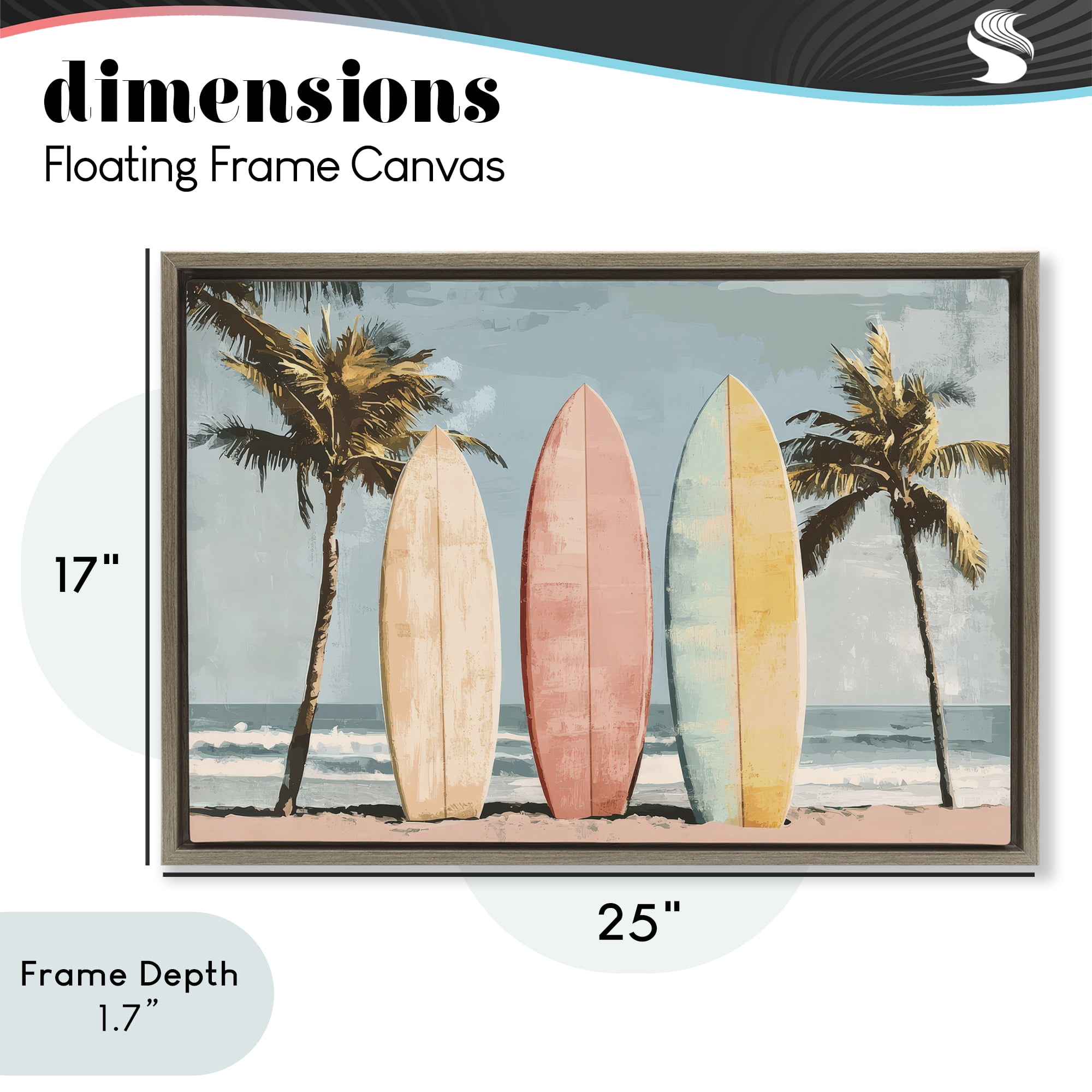 Stupell Industries Paradise Surfboard Trio Brown Framed Floater Canvas Wall Art, design by Petal Prints Design