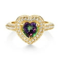 thumbnail image 2 of Gem Stone King 18K Yellow Gold Plated Silver Green Mystic Topaz and White Moissanite Heart Shape Ring for Women (1.57 Cttw, Size 9), 2 of 4
