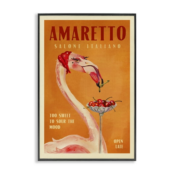 Stupell Industries Vintage Amaretto Flamingo Food & Beverage Painting Black Framed Art Print Wall Art, 12 x 18
